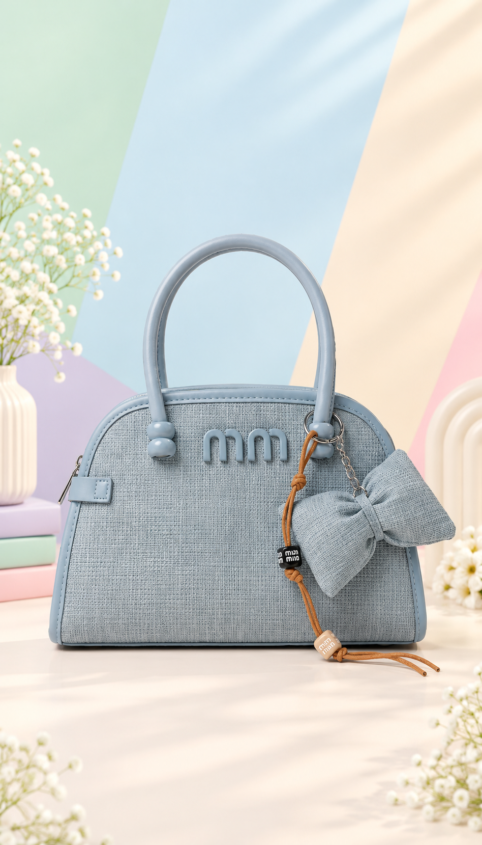 Chic Blue Bow Charm Handbag