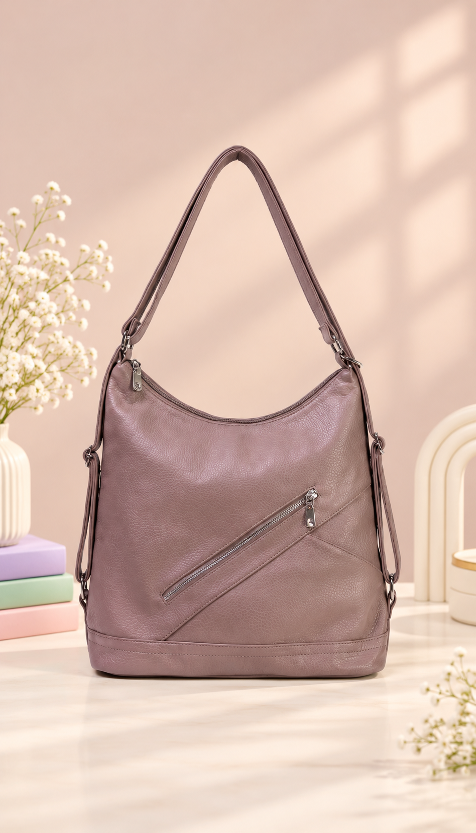 Women's Mauve Taupe Everyday Hobo Shoulder Bag
